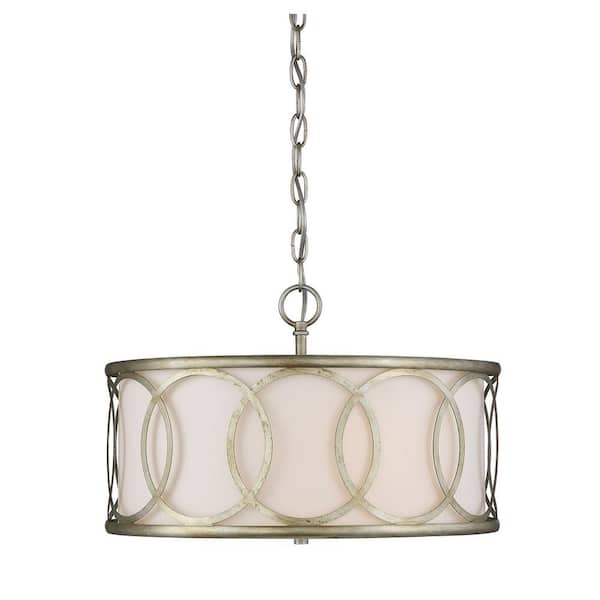 TUXEDO PARK LIGHTING 17.5 in. W x 12 in. H 3-Light Argentum Shaded Pendant Light with Fabric Drum Shade