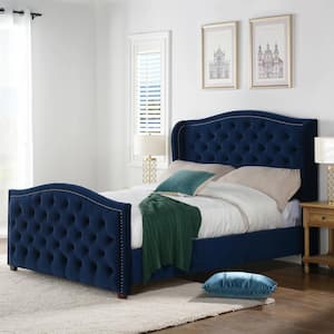 Marcella Navy Blue Queen Upholstered Bed