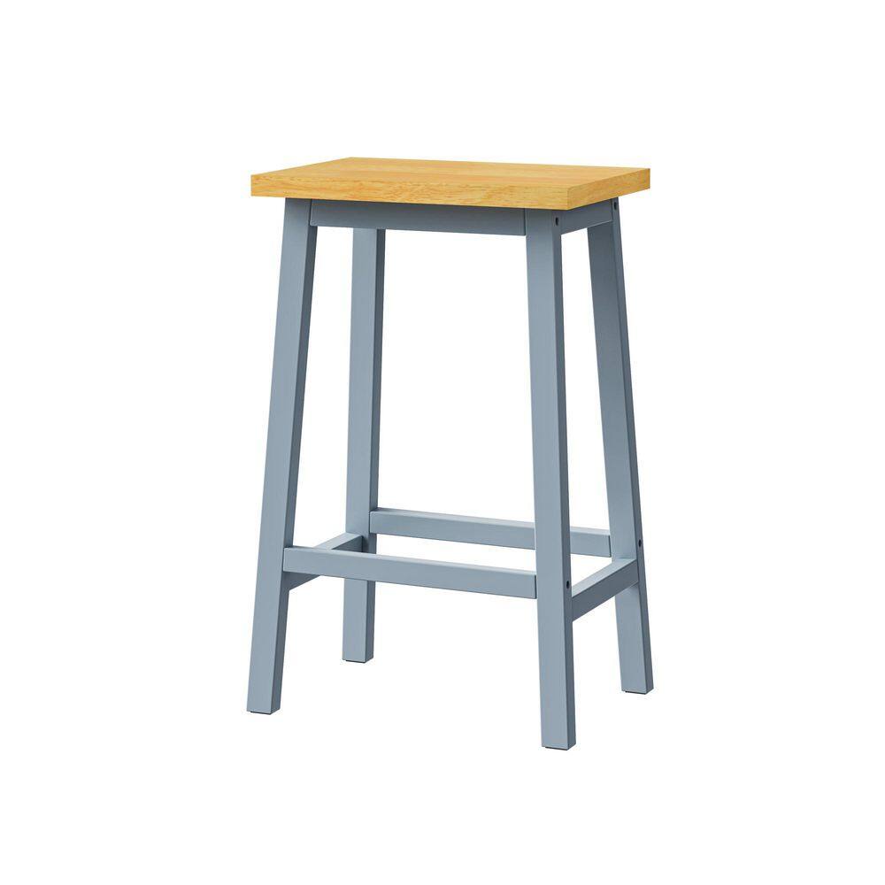 25.6 in. H Grey Blue Solid Wood Bar Stool with Footrest and Rubberwood Grain Seat for Kitchen Counter Set of 2 price history on PriceWatchPro