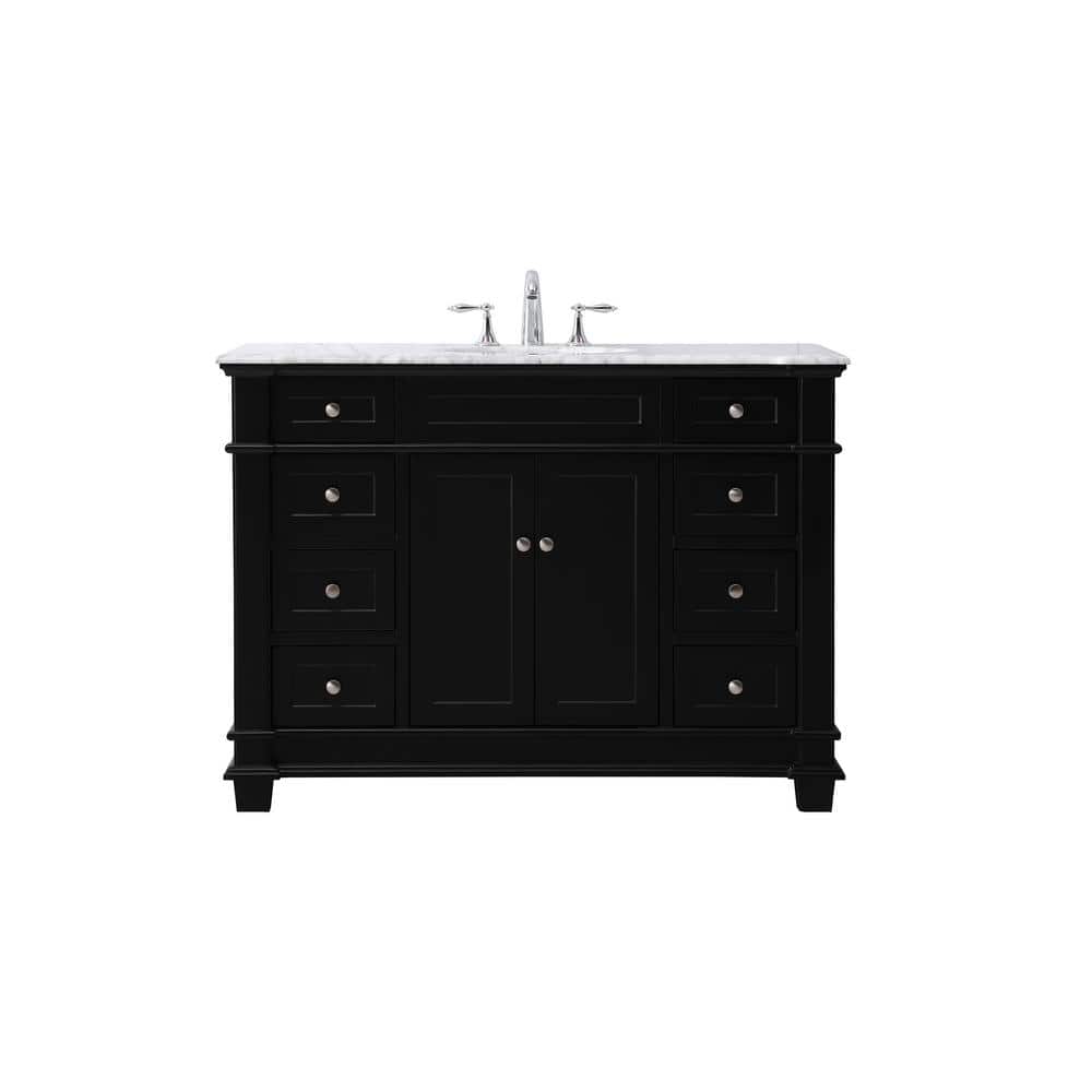 Timeless Home 48 in. W x 21.5 in. D x 35 in. H Single Bathroom Vanity in Black with White Marble