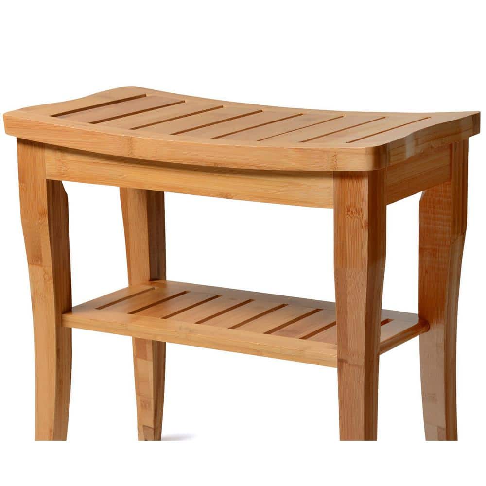 Bambusi Bamboo Shower Seat Bench With Storage Shelf For Seating