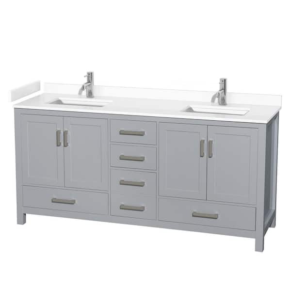 Wyndham Collection Sheffield 72 in. W x 22 in. D Double Bath Vanity in Gray with Cultured Marble Vanity Top in White with White Basins