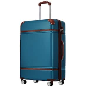 26.4 in. Blue Brown Lightweight Durable ABS Hardshell Suitcase with TSA Lock and Spinner Wheels