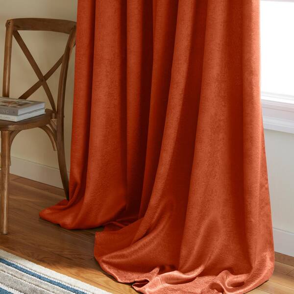 Lustre Mecca Orange Solid Woven Room Darkening Grommet Top Curtain, 52 in. W x 63 in. L (Set of 2)
