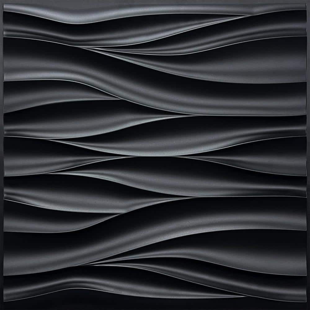 19.7 in. x 19.7 in. Black PVC Wave Textured 3D Wall Panels, Modern Accent W