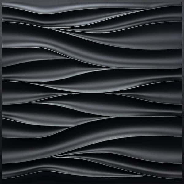 Angel Sar 19.7 in. x 19.7 in. Black PVC Wave Textured 3D Wall Panels, Modern Accent Wall Panels for Interior Wall Decor (12-Pack)