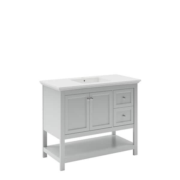 Fresca Manchester 40 in. Single Sink Shaker-Style Gray Bath Vanity with White Quartz Top and Integrated Sink