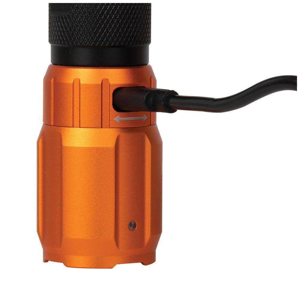 Rechargeable Black and Orange LED Flashlight with Holster