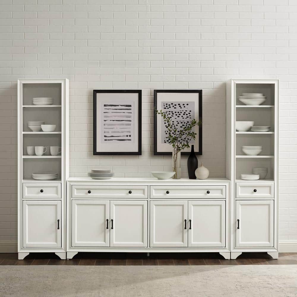 Distressed White 3-Piece Sideboard and Bookcase Set