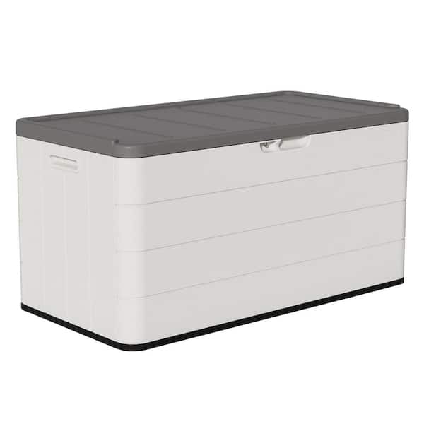 110 Gal. Large White Resin Deck Box with Lockable Lid