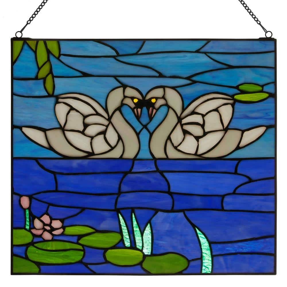 River of Goods Stacked Teacups Stained Glass Window Panel, Pink