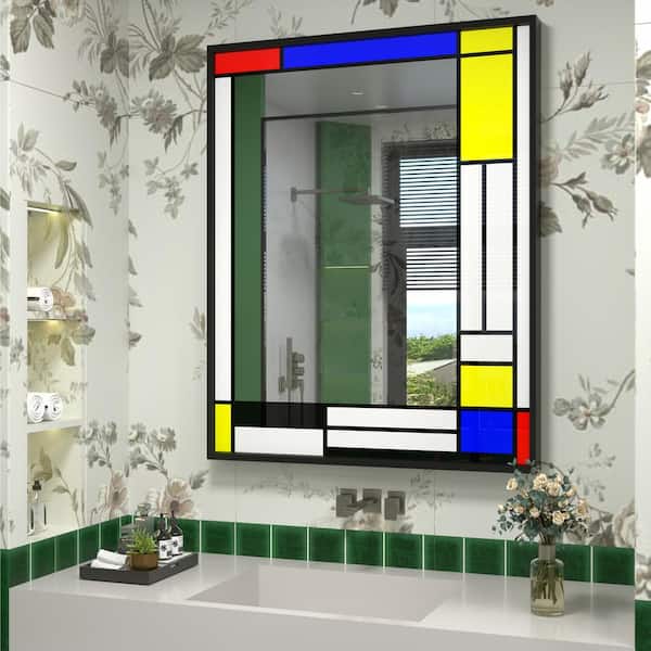 Apmir 28 in. W x 36 in. H Rectangular Tempered Glass and Aluminum Alloy Framed Window Pane Wall Decor Bathroom Vanity Mirror