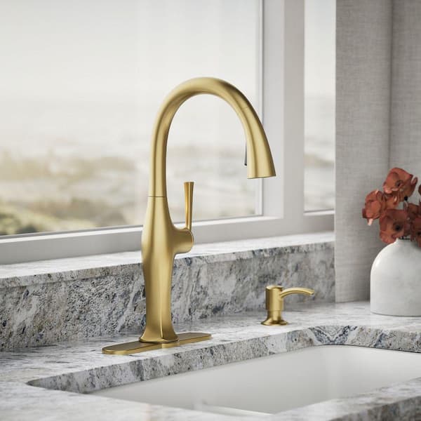 Sundae Single-Handle Pull Down Sprayer Kitchen Faucet in Vibrant Brushed Moderne Brass