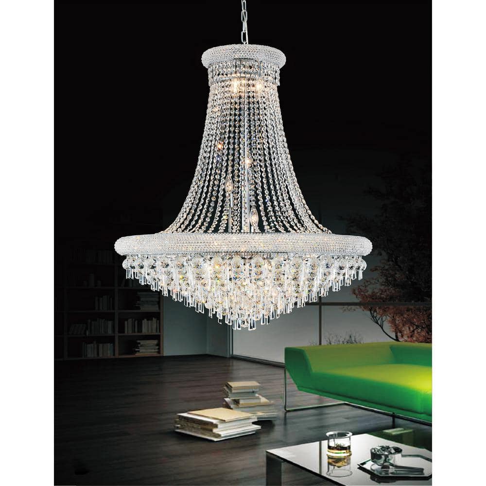 Kingdom 36'' Chrome and Crystal Candle Chandelier