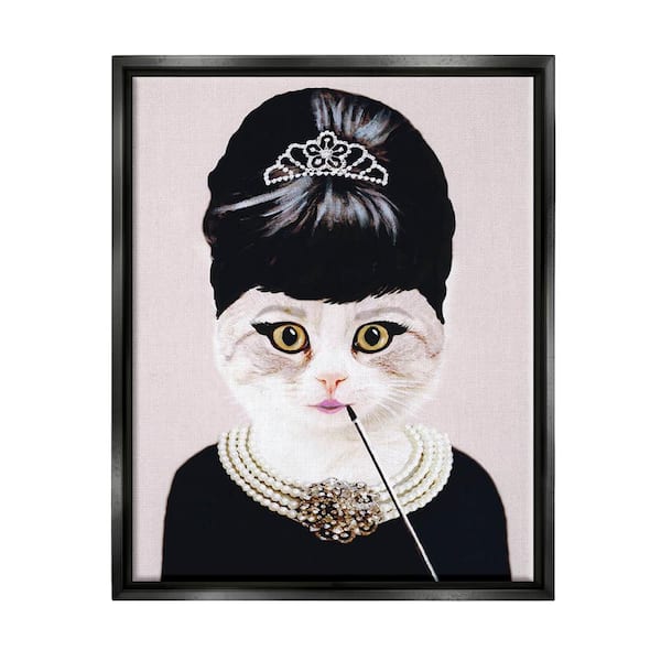 The Stupell Home Decor Collection Fashion Feline Jewelry And Makeup Cat by Coco de Paris Floater Frame Animal Wall Art Print 31 in. x 25 in.
