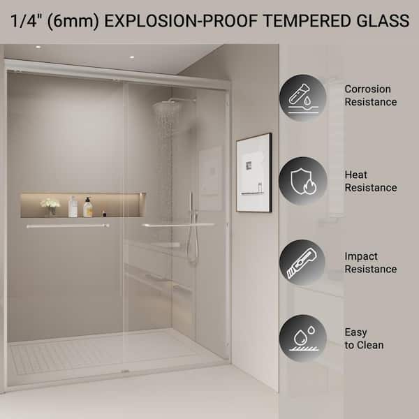Abruzzo 60 in.W x 72 in.H Double Sliding Semi-frameless Bypass Bathroom Shower Door in Brushed Nickel with 1/4 in.Tempered Glass