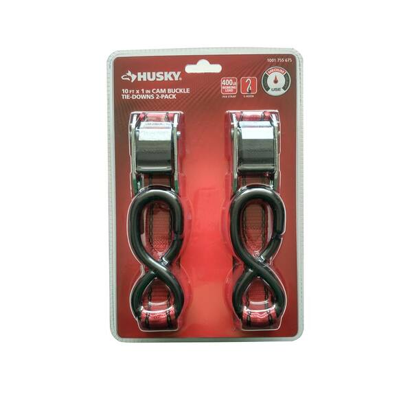 Husky 1 in. x 10 ft. Locking Tie-Down with S-Hooks (2-Pack)