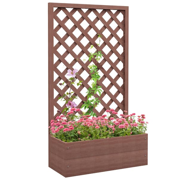 Outsunny Middle 29.5 in. x 13.25 in. x 53.25 in. Light Brown Plastic Raised Garden Bed with Lattice Trellis (1-Pack)