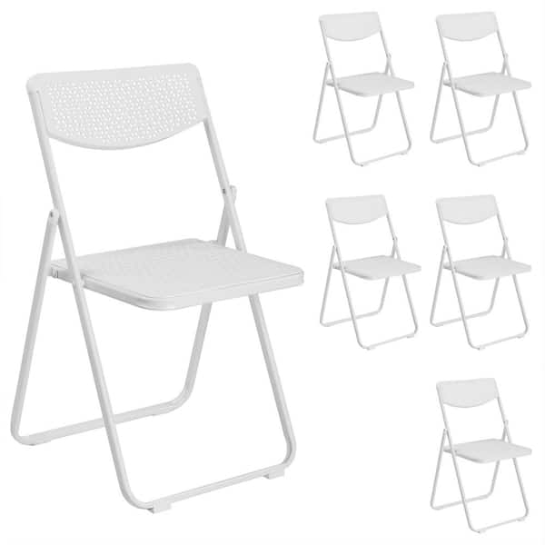 Karl home Openwork Pattern White Plastic Folding Chairs(Set of 6)