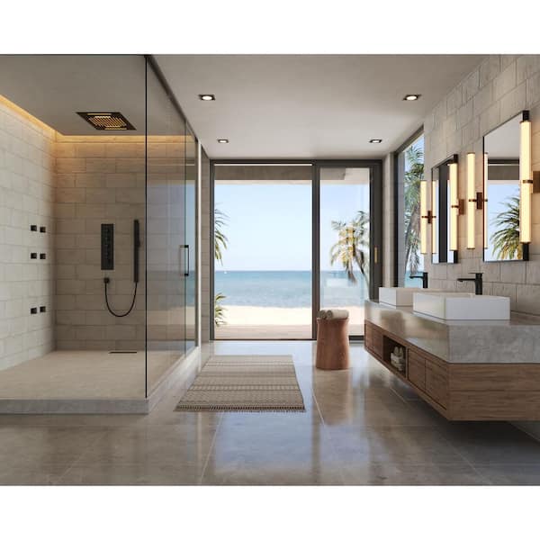 LED Thermostatic Quintuple Handle 15-Spray 23 x 15 in. Shower Faucets 2.5 GPM with Anti Scald Body Spray in Matte Black