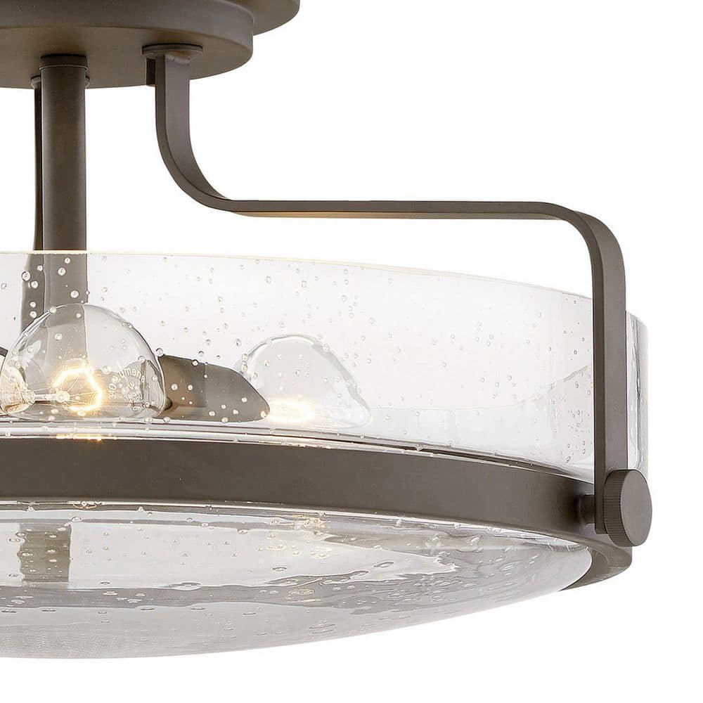 Harper Transitional Clear Seedy Glass 3-Light Ceiling Fixture in Oil Rubbed Bronze