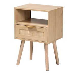 Emmett 15.7 in. Light Brown and Gold Rectangle Wood End Table