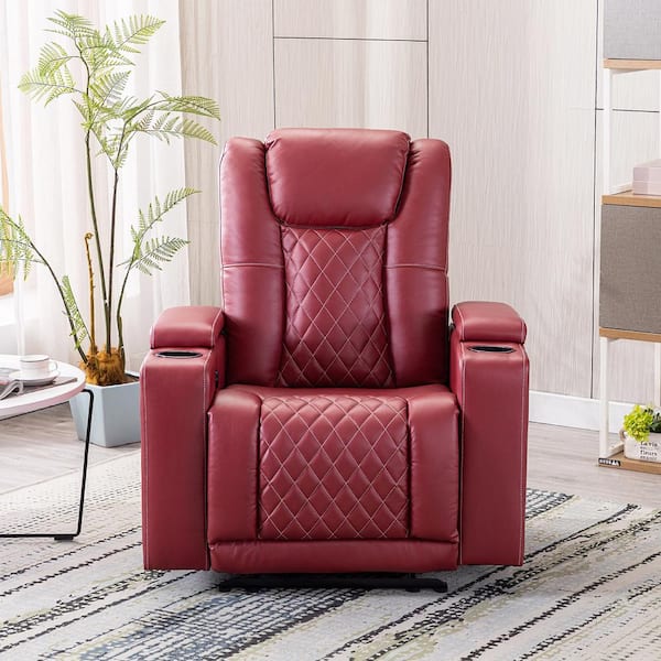 KINWELL Red Electric Soft PU Leather Power Recliner Chair with USB Ports  and Cup Holders ZY-0240BF51D-U368 - The Home Depot
