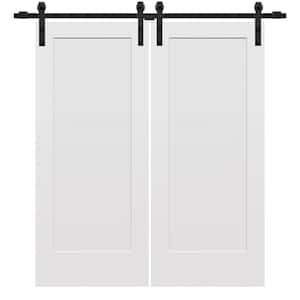 60 in. x 80 in. Smooth Madison Primed Composite Double Sliding Barn Door with Matte Black Hardware Kit