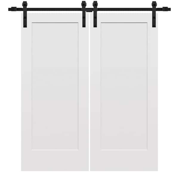 MMI DOOR 64 in. x 80 in. Smooth Madison Primed Composite Double Sliding Barn Door with Matte Black Hardware Kit