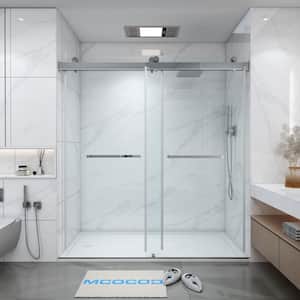 54 in. W x 76 in. H Double Sliding Frameless Shower Door in Chrome with Soft-Closing and 3/8 in. (10 mm) Clear Glass