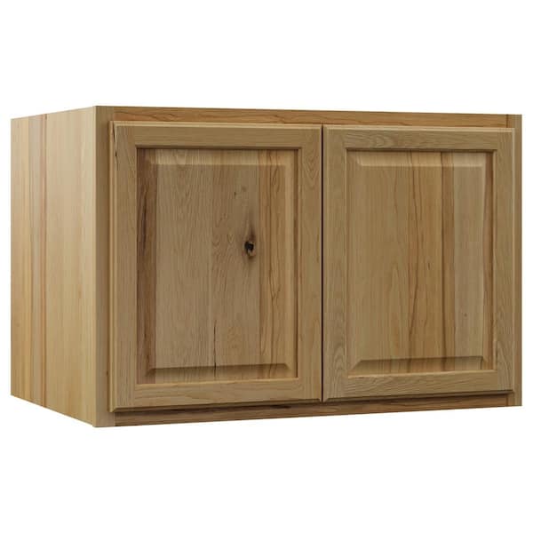 Hampton Bay Hampton 36 in. W x 24 in. D x 24 in. H Assembled Deep Wall Bridge Kitchen Cabinet in Natural Hickory with Shelf