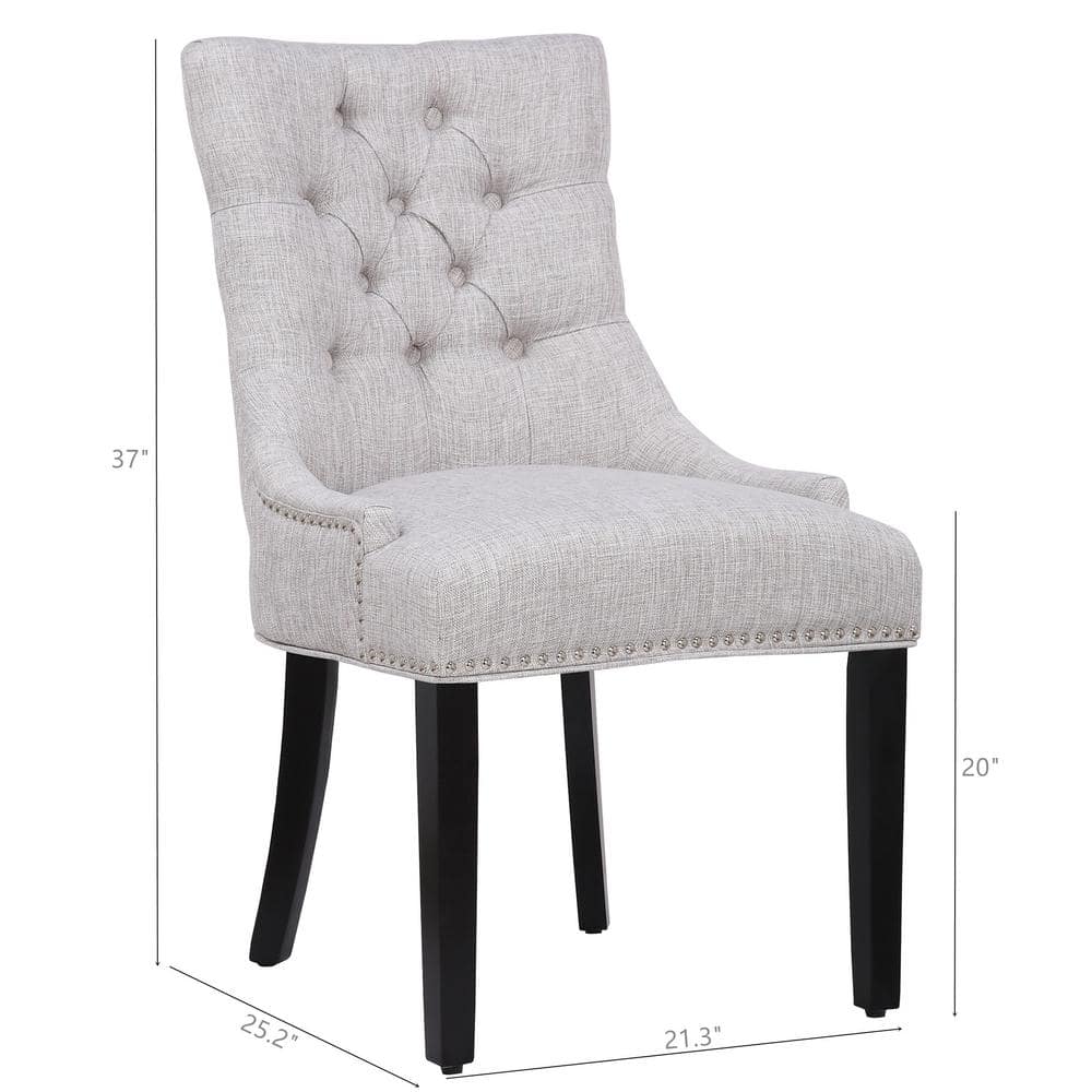 Light Gray Linen Upholstered Wood Side Chair