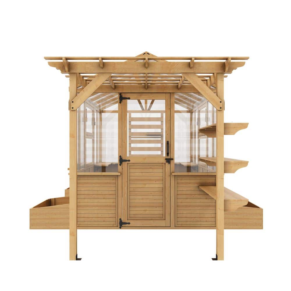 15.8 ft. W x 9.1 ft. D x 8.5 ft. H Premium Cedar Natural Greenhouse with Pergola, 4 External Planters & Workbenches price history on PriceWatchPro