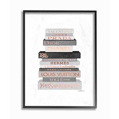 11 in. x 14 in. "Neutral Grey and Rose Gold Fashion Bookstack" by Amanda Greenwood Framed Wall Art