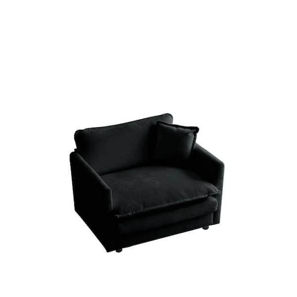 41.4 in Wide Straight Arm Chenille Modern Rectangle Reclining Sofa with Pillow in Black