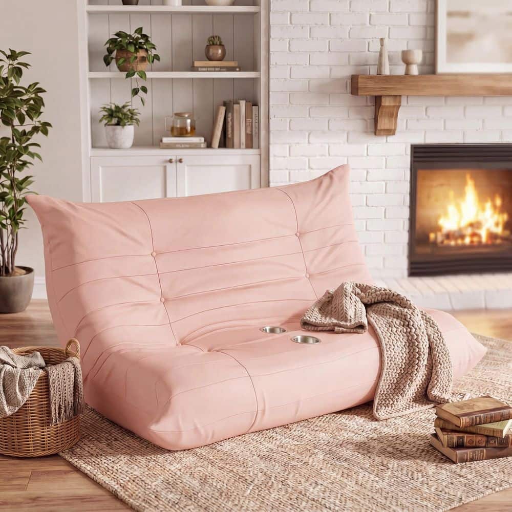 Modern Pink Memory Foam Giant Bean Bag Loveseat Recliner Floor Lazy Sofa Couch for Living Room Bedroom Gaming