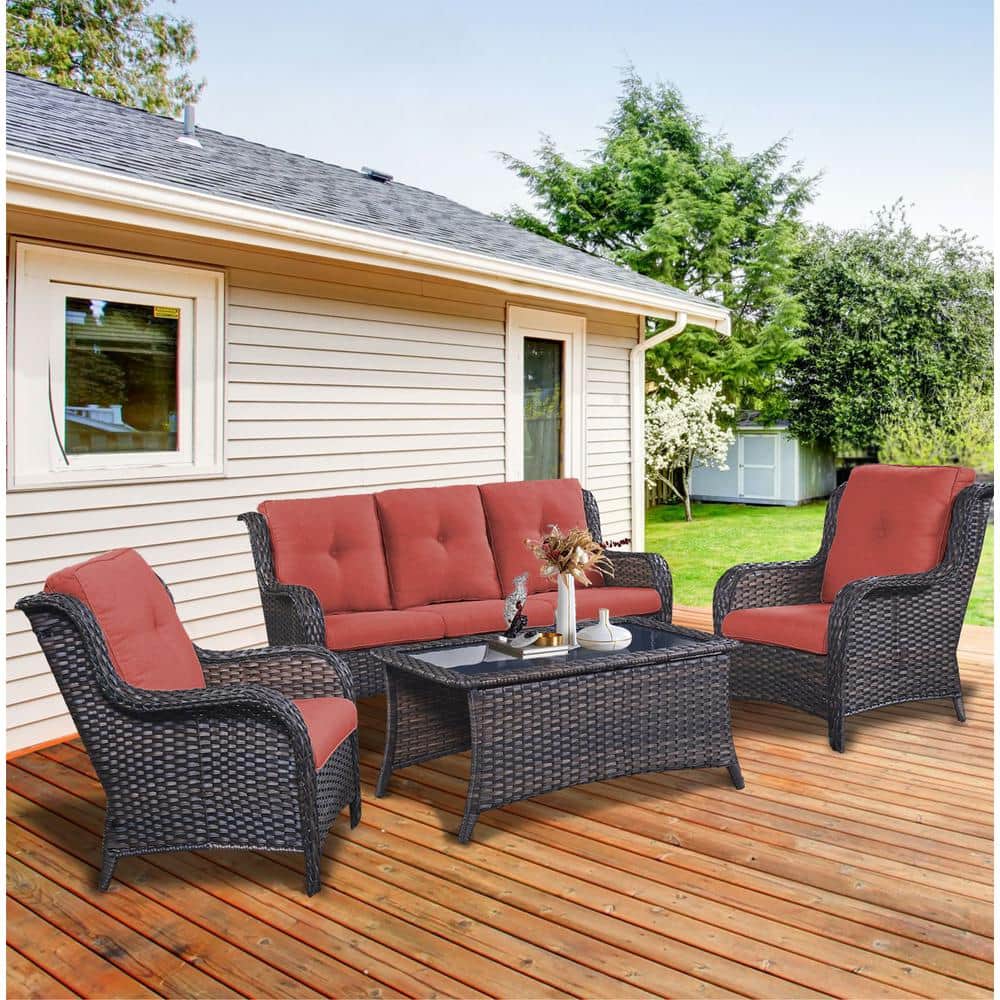 Carolina Brown 4-Piece Patio Conversation Set with Red Cushions price history on PriceWatchPro