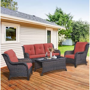 Carolina Brown 4-Piece Patio Conversation Set with Red Cushions