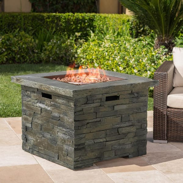 35 in. 40,000-BTU Square MGO Concrete  Outdoor Patio Fire Pit Table in Stone Gray