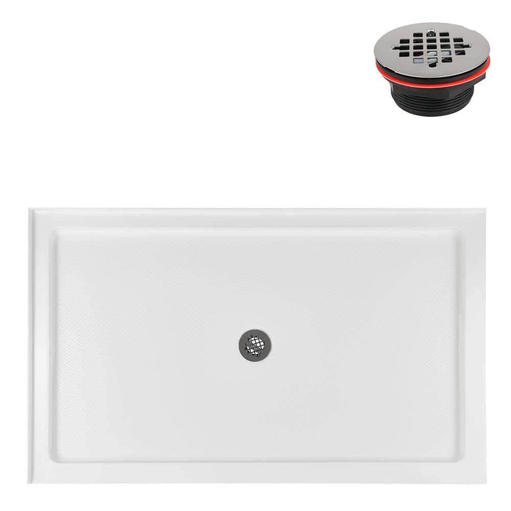 60'' Glossy White Rectangular Acrylic Shower Base with Center Drain