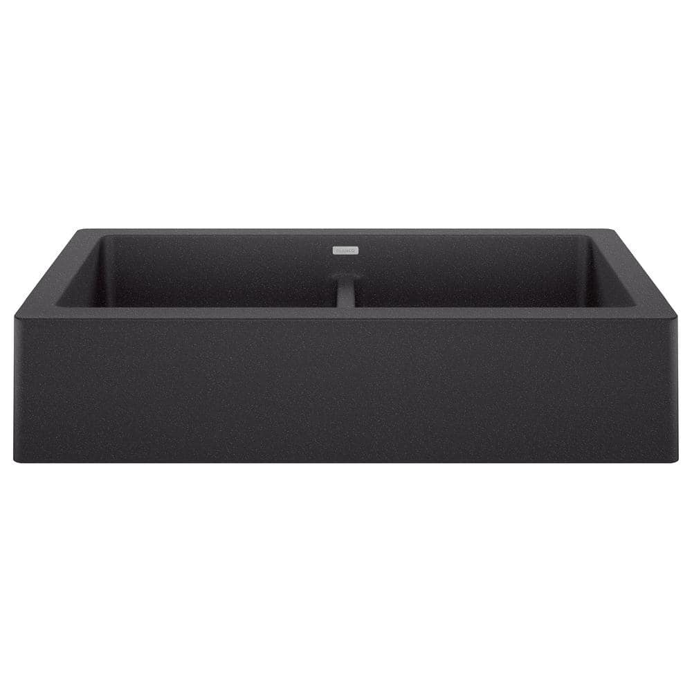 VINTERA Anthracite Granite Composite 33 in. 50/50 Double Bowl Farmhouse Apr
