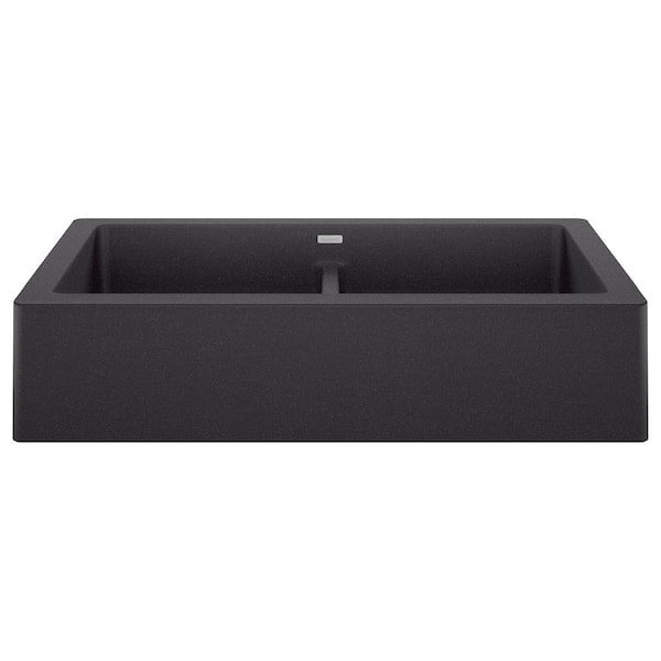 VINTERA Anthracite Granite Composite 33 in. 50/50 Double Bowl Farmhouse Apron Kitchen Sink