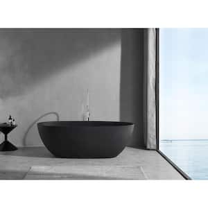 65 in. x 29 in. Solid Surface Stone Resin Freestanding Soaking Bathtub with Center Drain in Black