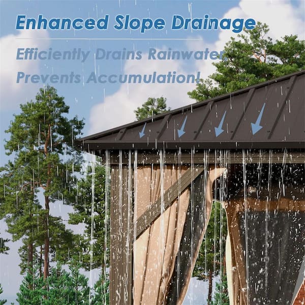 12 ft. x 16 ft. Brown Hardtop Gazebo, Aluminum Metal Gazebo with Galvanized Steel Double Roof Canopy,Curtain and Netting