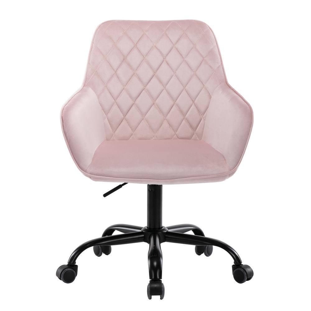 Ergonomic Pink Velvet Upholstered Swivel Office Chair Task Chair with Adjus