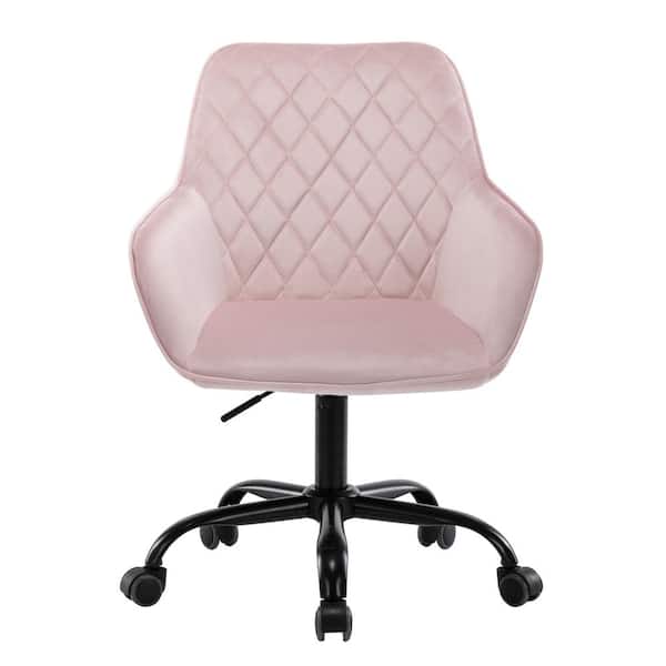 Unbranded Ergonomic Pink Velvet Upholstered Swivel Office Chair Task Chair with Adjustable Height