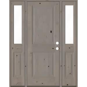 58 in. x 80 in. Rustic Knotty Alder Left-Hand/Inswing Clear Glass Grey Stain Square Top Wood Prehung Front Door