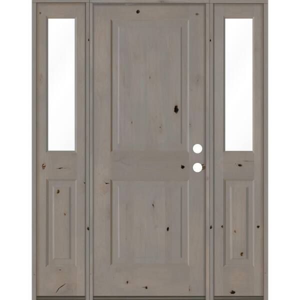 Krosswood Doors 58 in. x 80 in. Rustic Knotty Alder Left-Hand/Inswing Clear Glass Grey Stain Square Top Wood Prehung Front Door