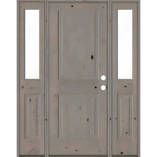 Krosswood Doors 58 in. x 80 in. Rustic Knotty Alder Left-Hand/Inswing Clear Glass Grey Stain Square Top Wood Prehung Front Door