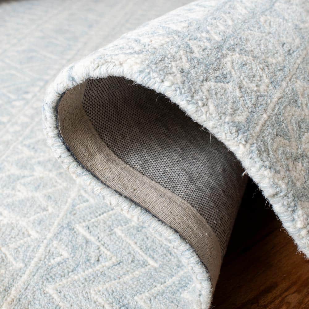 Aqua and Ivory Hand-Tufted Wool Area Rug 9' x 12'